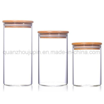 OEM Transparent Glass Storage Jar with Wooden Lid